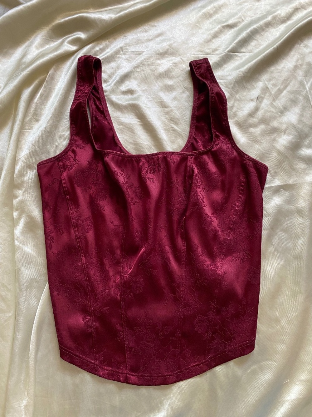 Vintage 1990s Victoria's Secret Burgundy Jacquard Corset Bodice Cami Medium